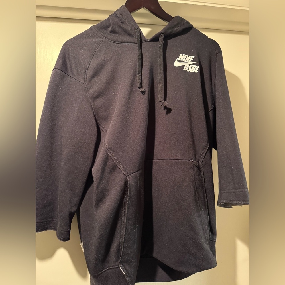 Black Nike Baseball Athletic 3/4 Sleeve Hooded Sweatshirt Medium.